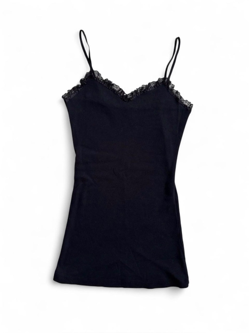 Streetwear Society Y2K black lace trim ribbed cami top Size L